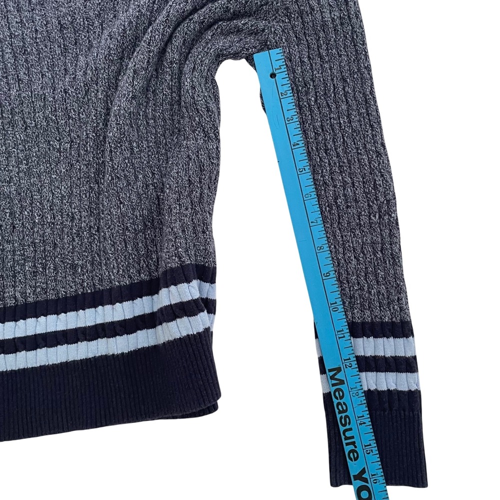 Karen Scott V-Neck Striped Cuff Sweater Blue Ribbed Knit Cotton Blend Top Size M - Picture 7 of 8